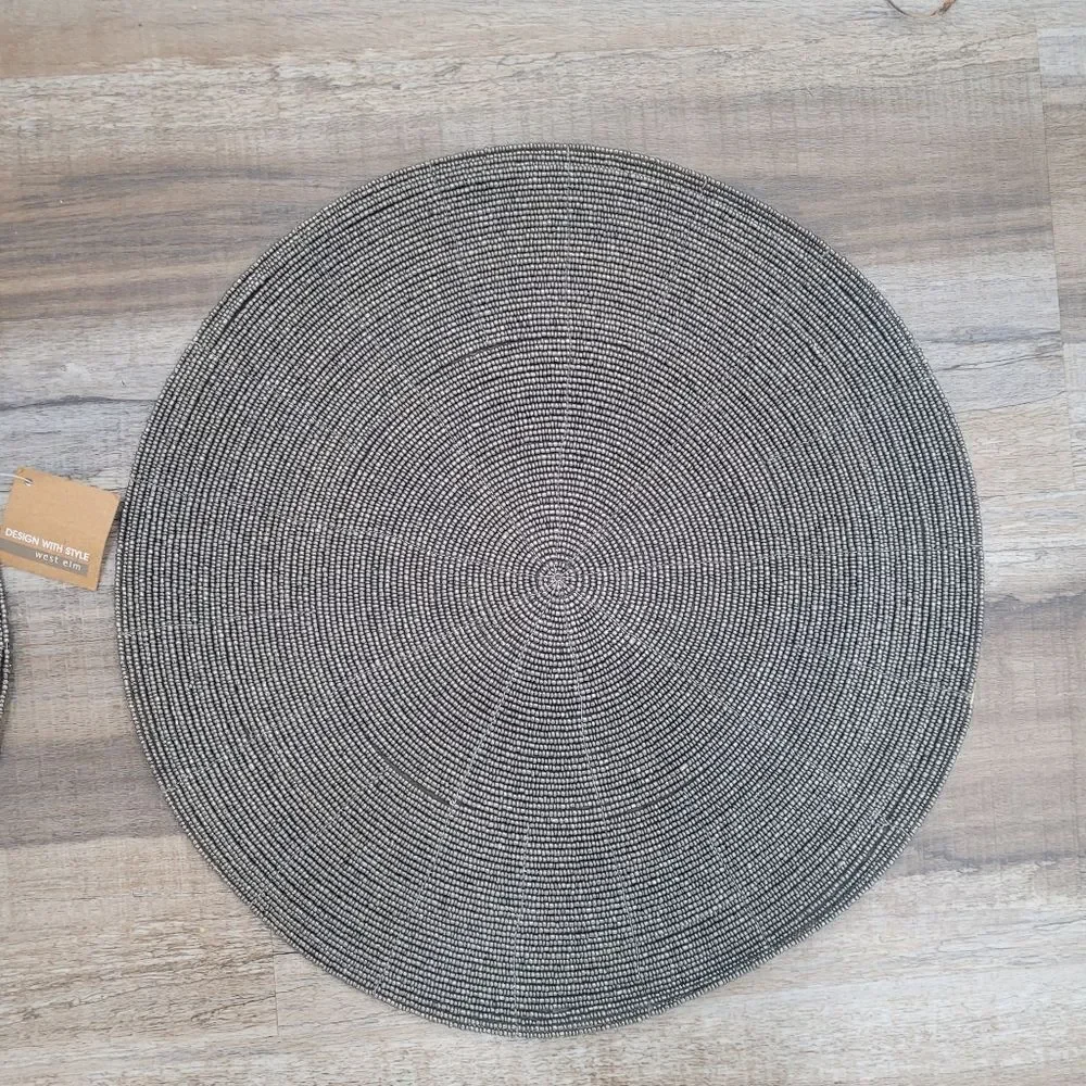 Beaded Placemat Charger Set. Gray Silver